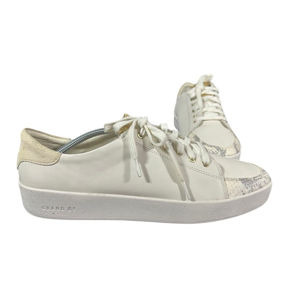 Cole Haan GrandPro Tennis Sneakers White Snake Trim Sz 10.5 Lightweight leather